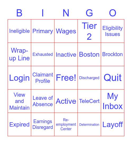 DUA BINGO Card