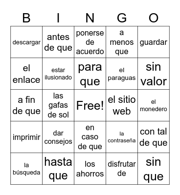 L3 5.1 Vocabulario Bingo Card