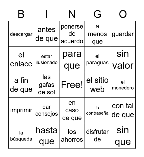 L3 5.1 Vocabulario Bingo Card