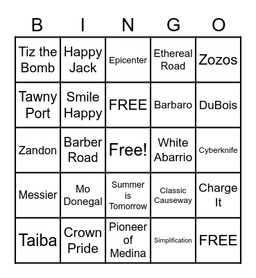 Derby 2022 Bingo Card