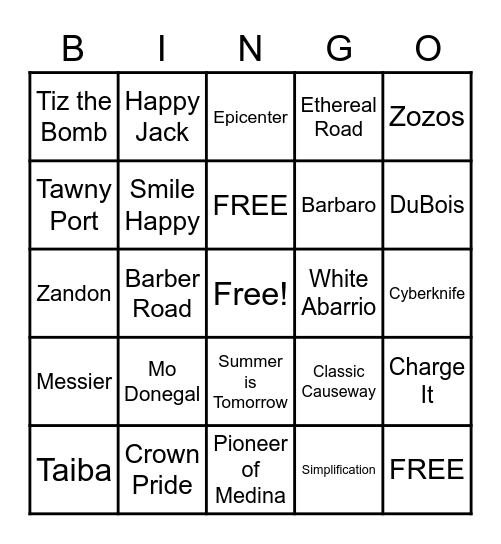 Derby 2022 Bingo Card