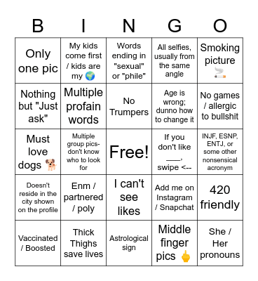 Dating profile bingo Card