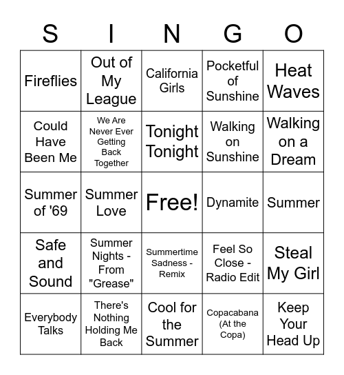 Summer SING - O Bingo Card