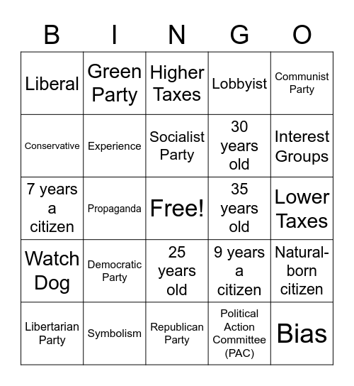 Political Process Bingo Card