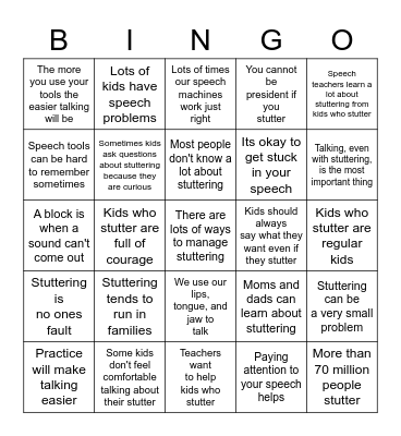 Truths About Stuttering Bingo Card