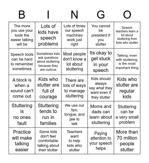 Truths About Stuttering Bingo Card