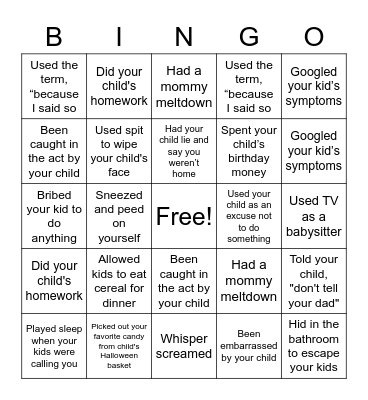 Guilty MOM Bingo Card