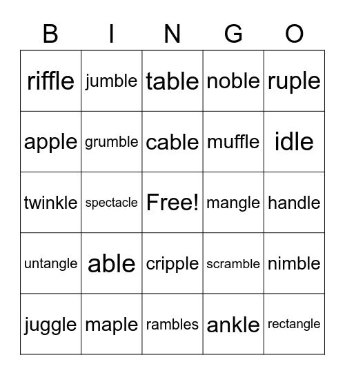 c_le Bingo Card