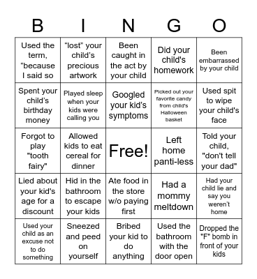Guilty MOM Bingo Card
