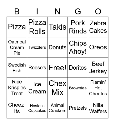 Eat What You Want Bingo Card