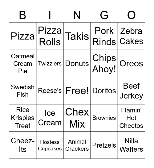 Eat What You Want Bingo Card