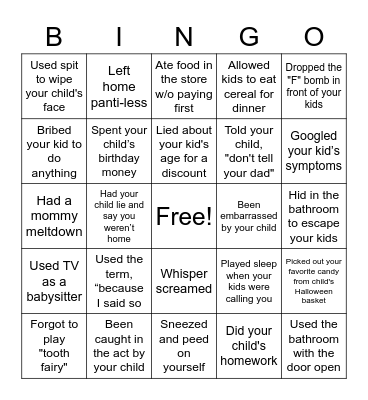 Guilty MOM Bingo Card