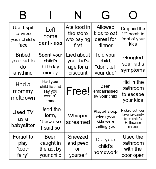 Guilty MOM Bingo Card