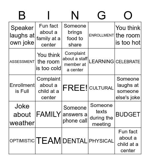 First Program Leadership Meeting of the Year BINGO Card