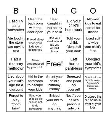 Guilty MOM Bingo Card