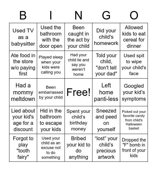 Guilty MOM Bingo Card