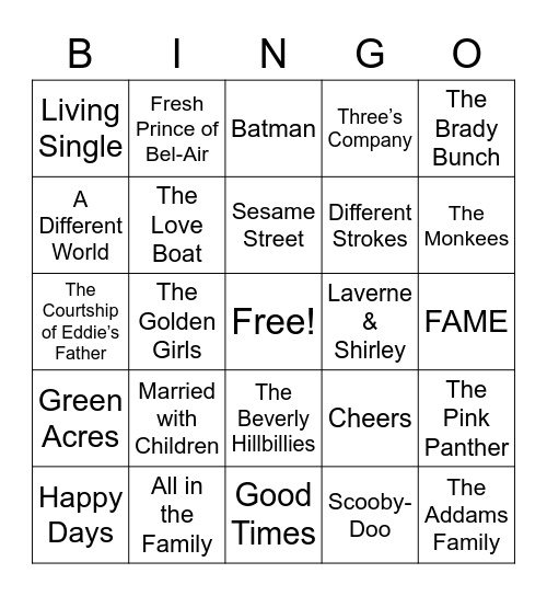 Theme Song BINGO Card