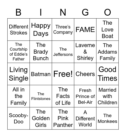 Theme Song BINGO Card