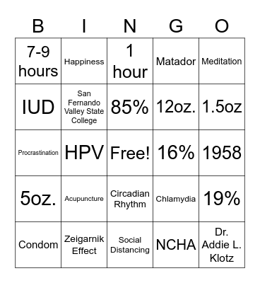 Wellness Bingo! Bingo Card