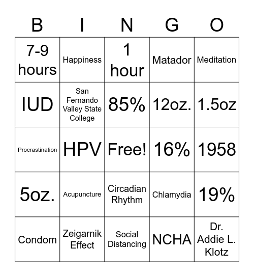 Wellness Bingo! Bingo Card