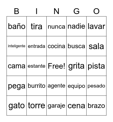 Vocabulary words Bingo Card