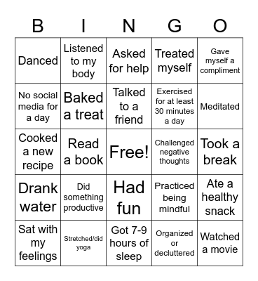 Self Care Bingo Card
