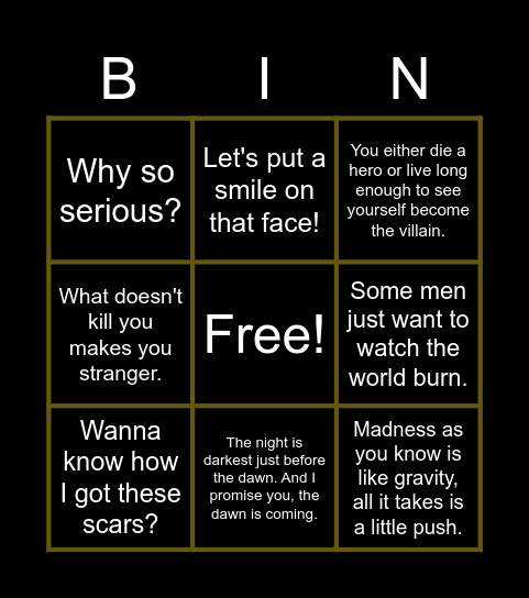 Batman Bingo Card