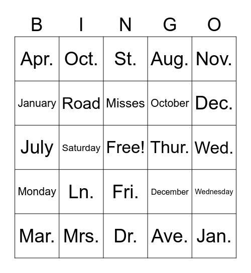 Untitled Bingo Card