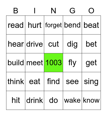 Irregular verbs Bingo Card