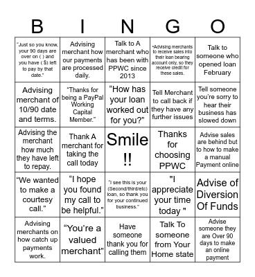 Customer Appreciation  Bingo Card