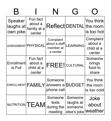 Program Leadership Meeting BINGO Card