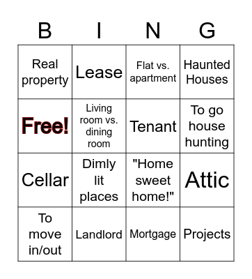 Real estate bingo Card