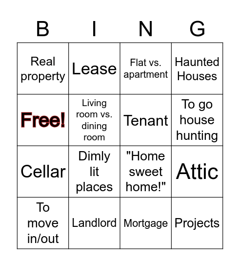 Real estate bingo Card