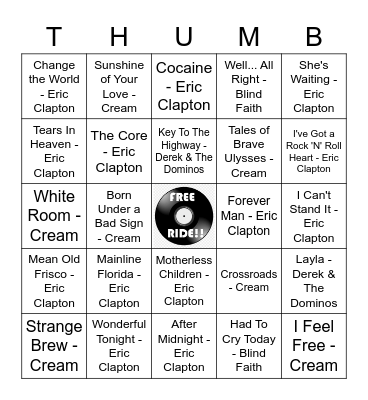 All Things Clapton Bingo Card