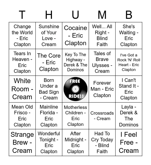 All Things Clapton Bingo Card