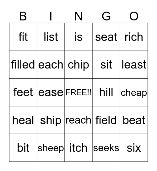 /iy/ or /I/ Bingo Card