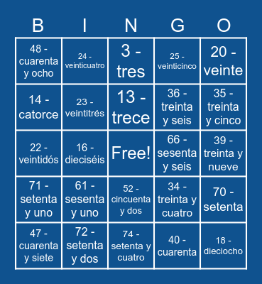 Bingo Español Bingo Card
