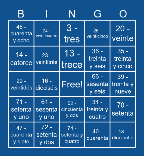 Bingo Español Bingo Card