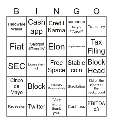 Earnings Bingo Card