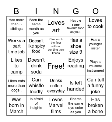 Find Someone Who Bingo Card