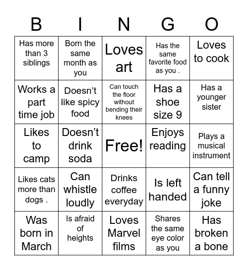 Find Someone Who Bingo Card