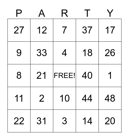 BIRTHDAY BINGO Card