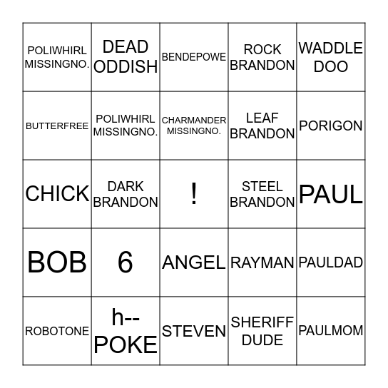 POKEMON:BRANDON Bingo Card