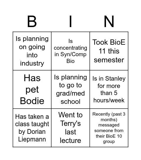 Find a BMP person who Bingo Card