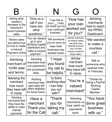 Customer Appreciation Bingo Card