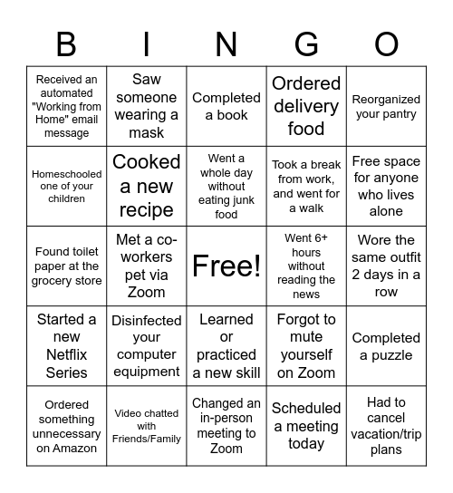 Happy Hour Bingo Card