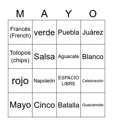 EL CINCO DE MAYO Bingo Card