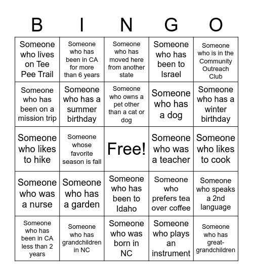 Women's Bible Study Bingo Card