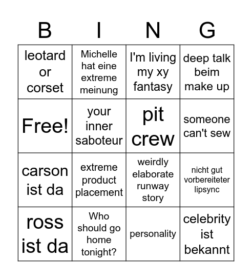 RuPaul Bingo Card