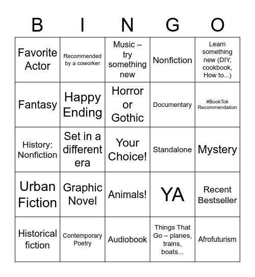2022 READ, WATCH, LISTEN CHALLENGE Bingo Card